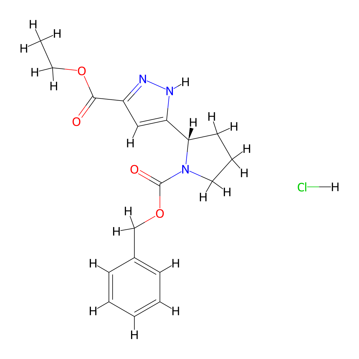 Ethyl 3-[(2S)-1-[(benzyloxy)carbonyl]pyrrolidin-2-yl]-1H-pyrazole-5-carboxylate hydrochloride molecular structure, CAS 1232232-98-2