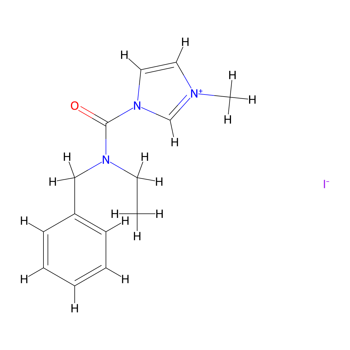 1-[benzyl(ethyl)carbamoyl]-3-methyl-1H-imidazol-3-ium iodide molecular structure, CAS 1232233-23-6