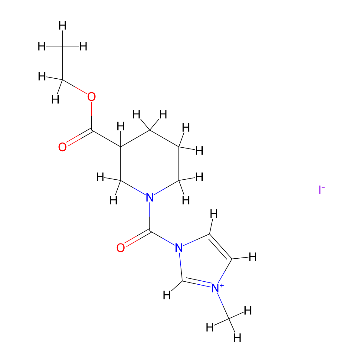 1-[3-(ethoxycarbonyl)piperidine-1-carbonyl]-3-methyl-1H-imidazol-3-ium iodide molecular structure, CAS 1232233-42-9
