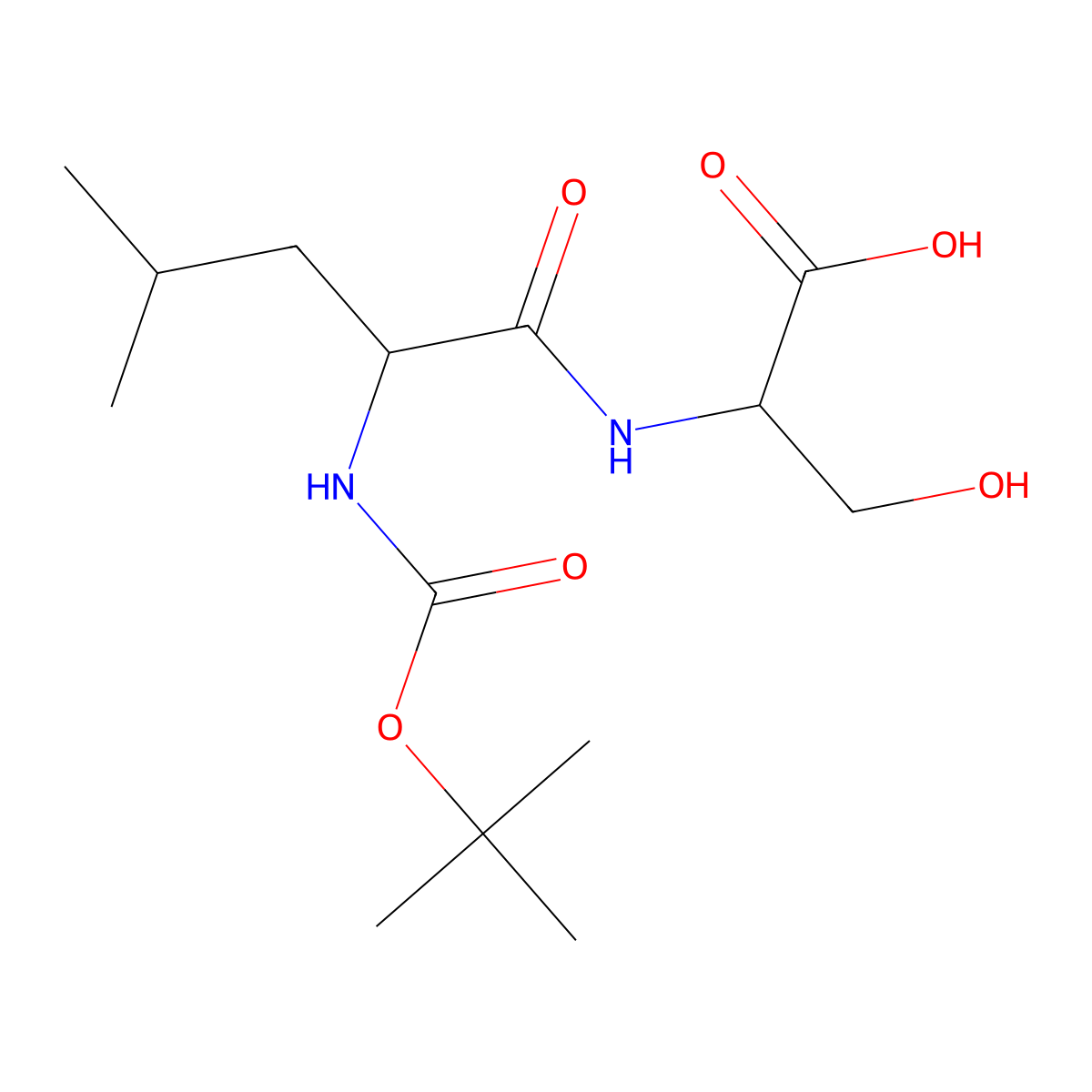 (2S)-2-[(2S)-2-{[(tert-butoxy)carbonyl]amino}-4-methylpentanamido]-3-hydroxypropanoic acid molecular structure, CAS 123228-33-1