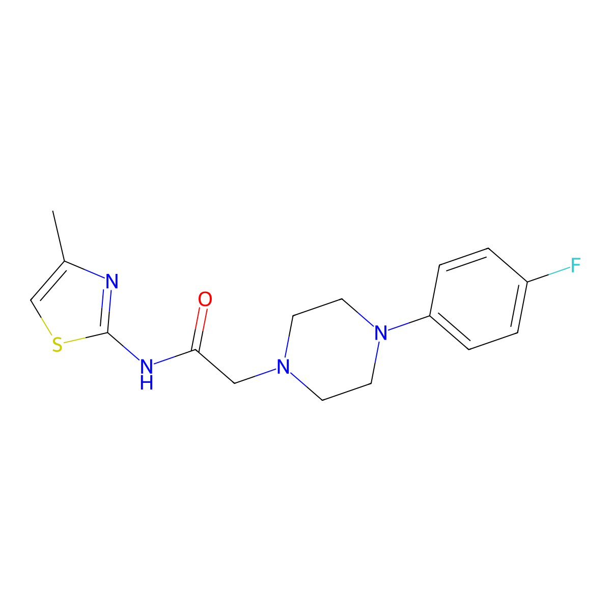 2-[4-(4-fluorophenyl)piperazin-1-yl]-N-(4-methyl-1,3-thiazol-2-yl)acetamide molecular structure, CAS 123230-08-0