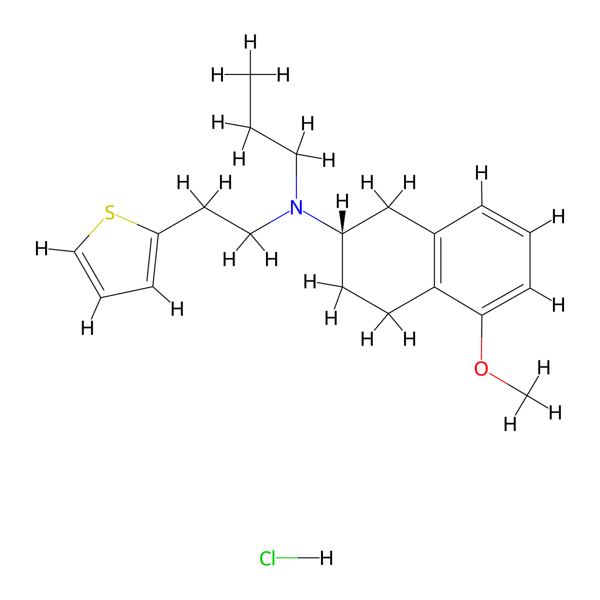 (S)-5-methoxy-N-propyl-N-(2-(thiophen-2-yl)ethyl)-1,2,3,4-tetrahydronaphthalen-2-amine hydrochloride molecular structure, CAS 1232344-37-4