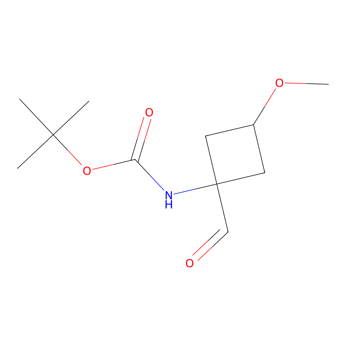 tert-butyl N-(1-formyl-3-methoxycyclobutyl)carbamate molecular structure, CAS 1232365-54-6
