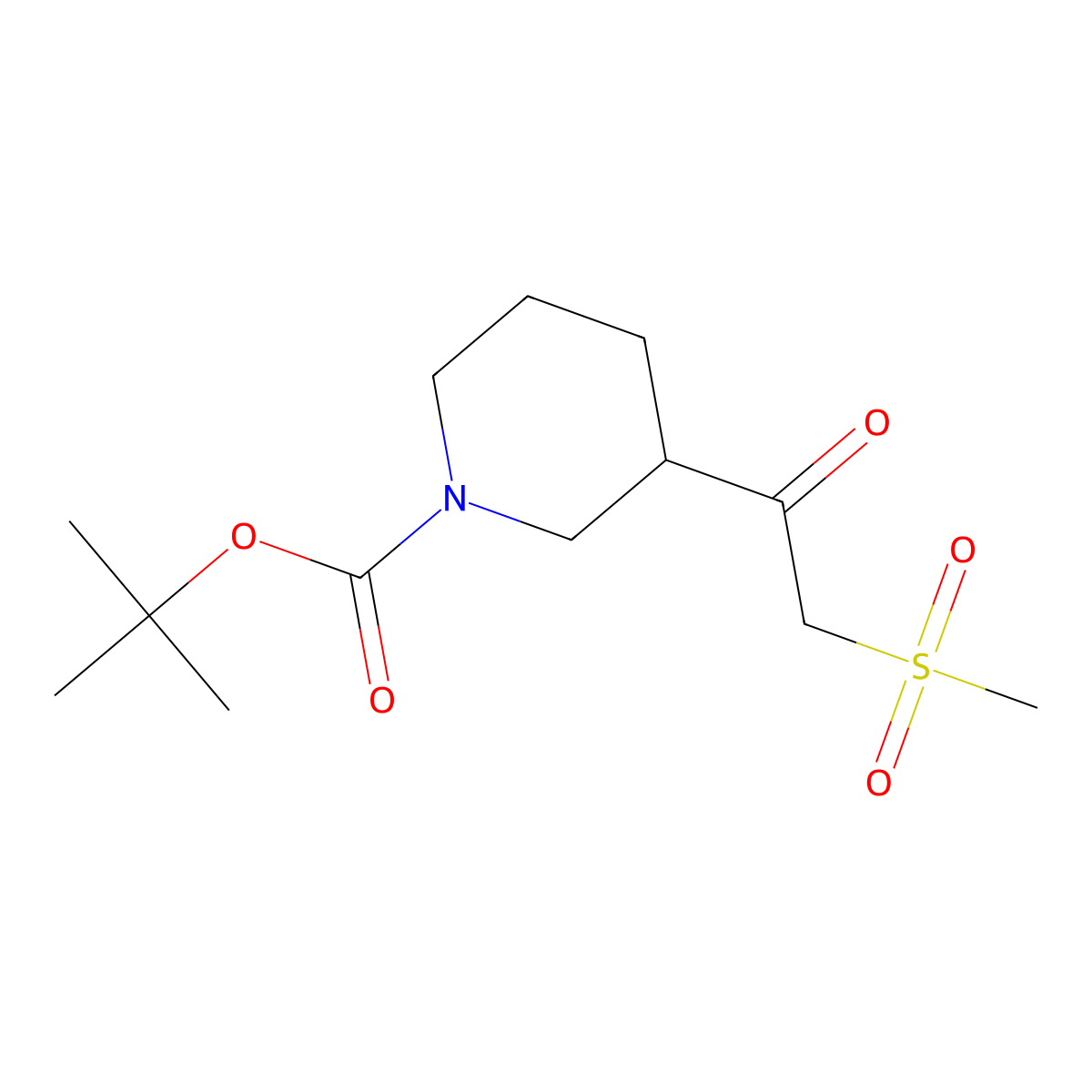 Tert-butyl 3-(2-(methylsulfonyl)acetyl)piperidine-1-carboxylate molecular structure, CAS 1232432-67-5