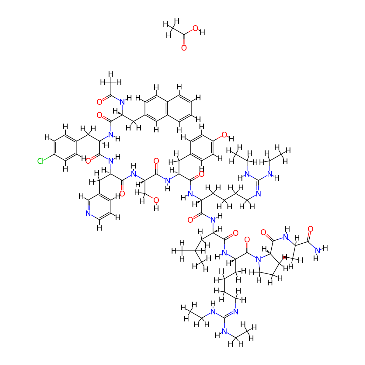 Ac-D-2Nal-D-Phe(4-Cl)-D-3Pal-Ser-Tyr-D-hArg(Et,Et)-Leu-hArg(Et,Et)-Pro-D-Ala-NH2.CH3CO2H molecular structure, CAS 123246-29-7