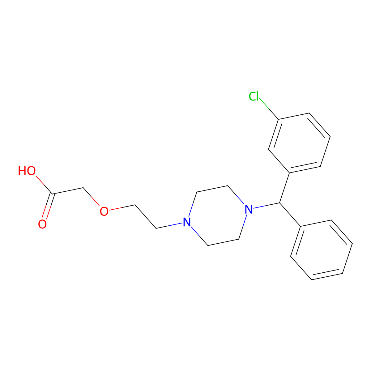 2-(2-(4-((3-Chlorophenyl)phenylmethyl)-1-piperazinyl)ethoxy)acetic acid molecular structure, CAS 1232460-29-5