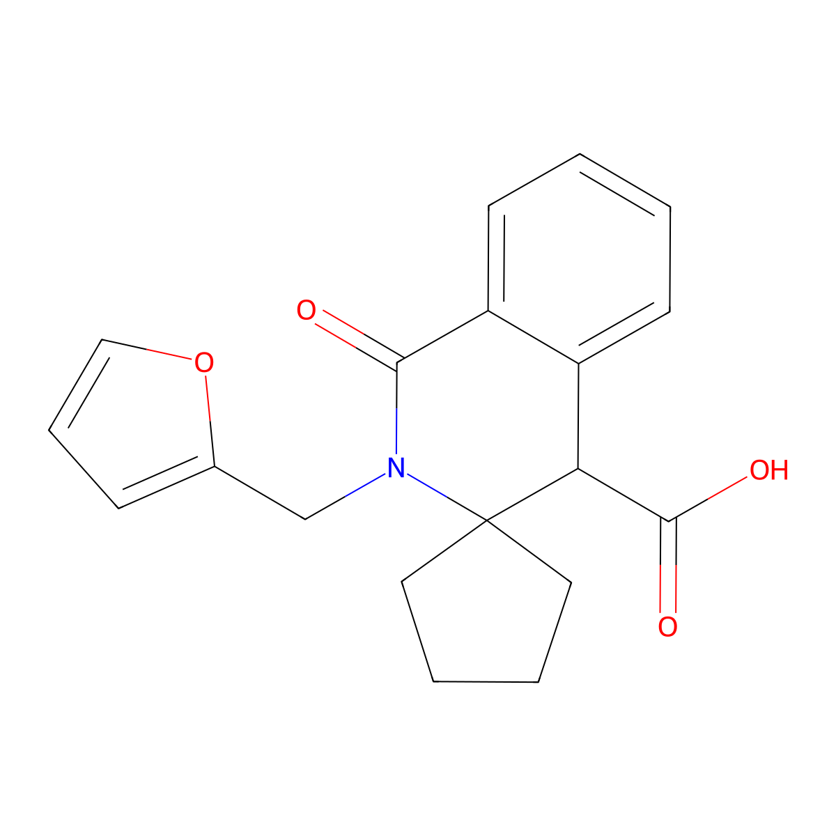 2'-(2-Furylmethyl)-1'-oxo-1',4'-dihydro-2'H-spiro[cyclopentane-1,3'-isoquinoline]-4'-carboxylic acid molecular structure, CAS 1232691-23-4