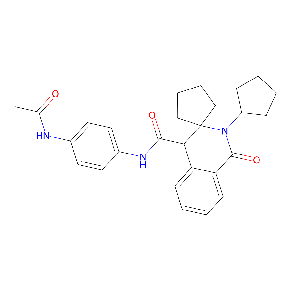 N-[4-(acetylamino)phenyl]-2'-cyclopentyl-1'-oxo-1',4'-dihydro-2'H-spiro[cyclopentane-1,3'-isoquinoline]-4'-carboxamide molecular structure, CAS 1232691-26-7