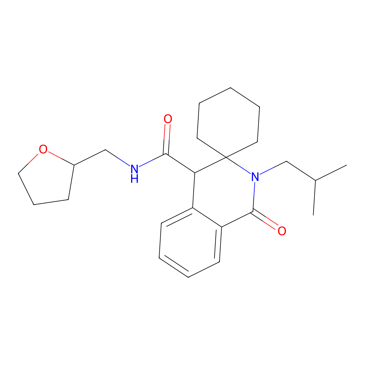2'-(2-methylpropyl)-1'-oxo-N-(tetrahydrofuran-2-ylmethyl)-1',4'-dihydro-2'H-spiro[cyclohexane-1,3'-isoquinoline]-4'-carboxamide molecular structure, CAS 1232691-38-1