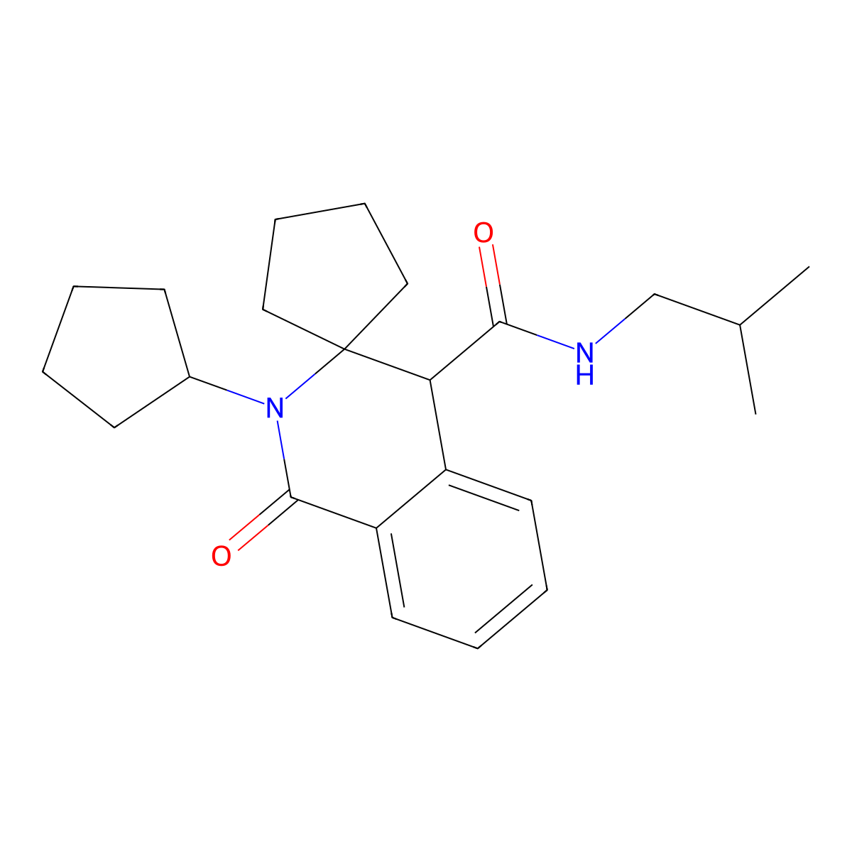 2'-cyclopentyl-N-(2-methylpropyl)-1'-oxo-1',4'-dihydro-2'H-spiro[cyclopentane-1,3'-isoquinoline]-4'-carboxamide molecular structure, CAS 1232691-41-6