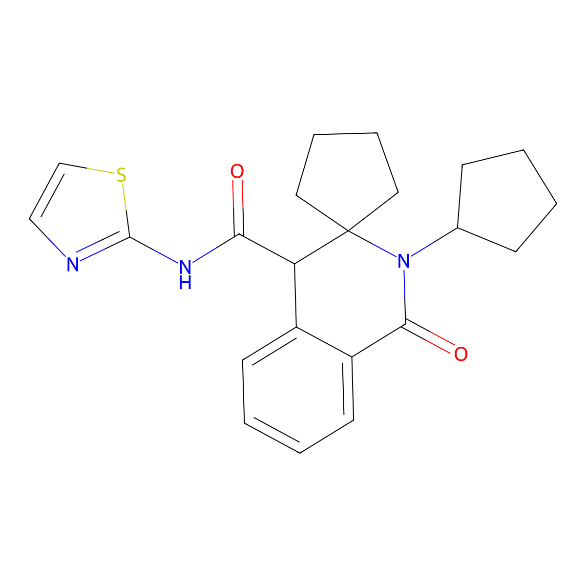 2'-cyclopentyl-1'-oxo-N-(1,3-thiazol-2-yl)-1',4'-dihydro-2'H-spiro[cyclopentane-1,3'-isoquinoline]-4'-carboxamide molecular structure, CAS 1232691-42-7