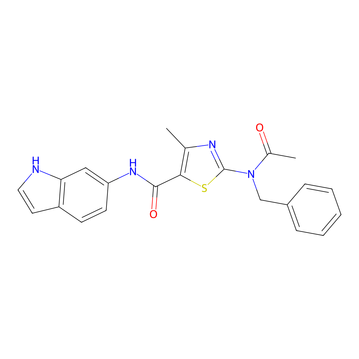 2-[acetyl(benzyl)amino]-N-(1H-indol-6-yl)-4-methyl-1,3-thiazole-5-carboxamide molecular structure, CAS 1232693-54-7