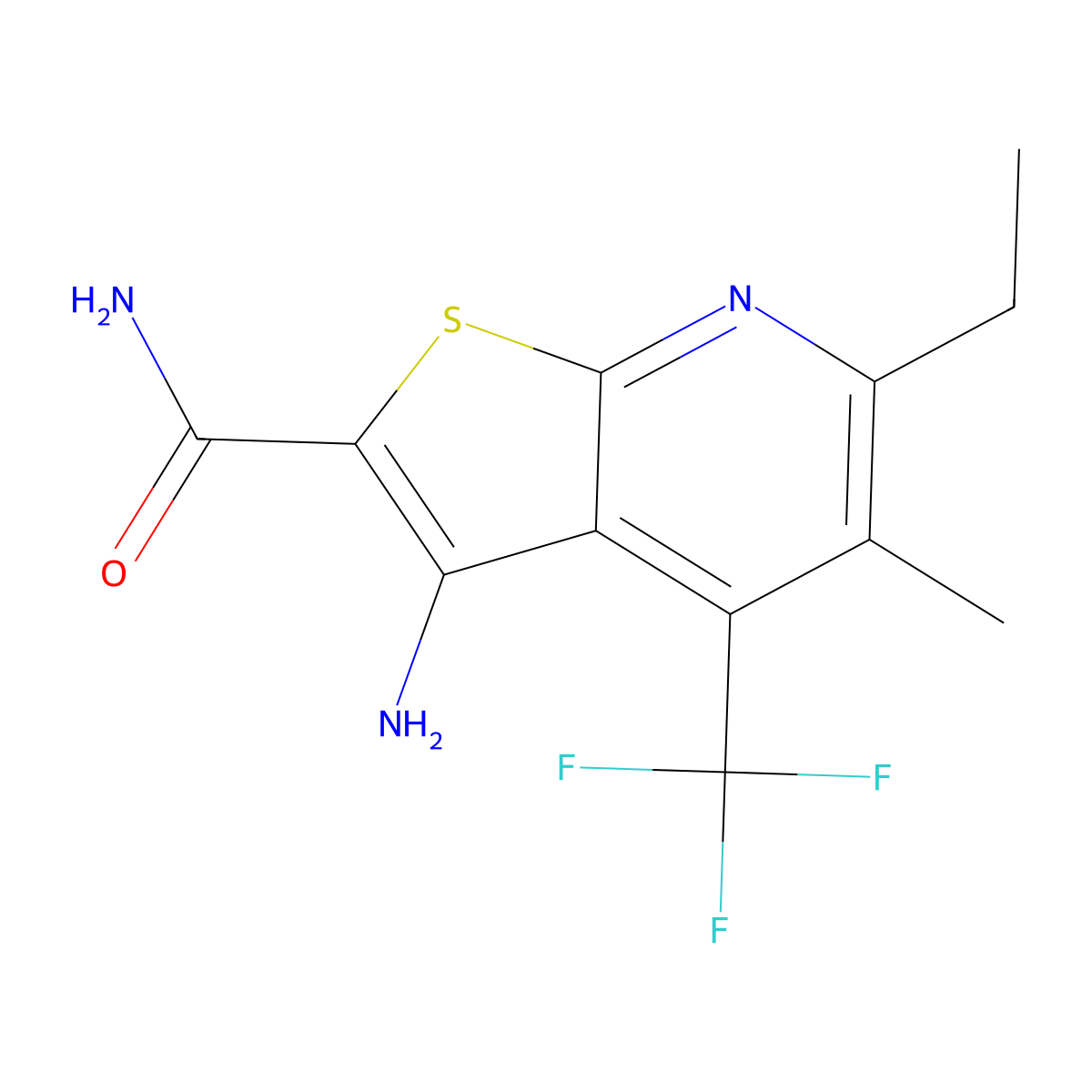 3-Amino-6-ethyl-5-methyl-4-(trifluoromethyl)thieno[2,3-b]pyridine-2-carboxamide molecular structure, CAS 1232693-89-8