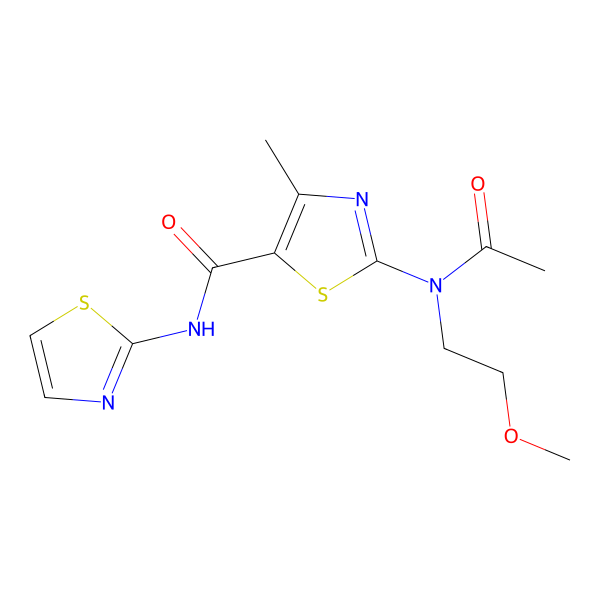 2-[acetyl(2-methoxyethyl)amino]-4-methyl-N-(1,3-thiazol-2-yl)-1,3-thiazole-5-carboxamide molecular structure, CAS 1232767-39-3