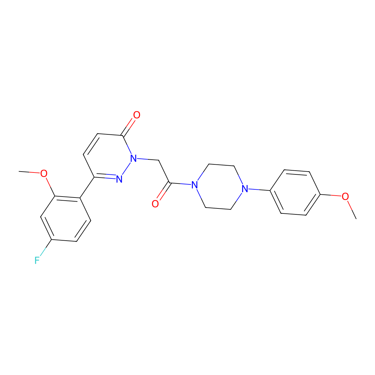 6-(4-fluoro-2-methoxyphenyl)-2-{2-[4-(4-methoxyphenyl)piperazino]-2-oxoethyl}-3(2H)-pyridazinone molecular structure, CAS 1232767-54-2