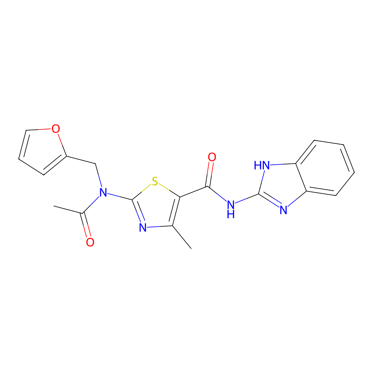 2-[acetyl(furan-2-ylmethyl)amino]-N-(1H-benzimidazol-2-yl)-4-methyl-1,3-thiazole-5-carboxamide molecular structure, CAS 1232768-12-5