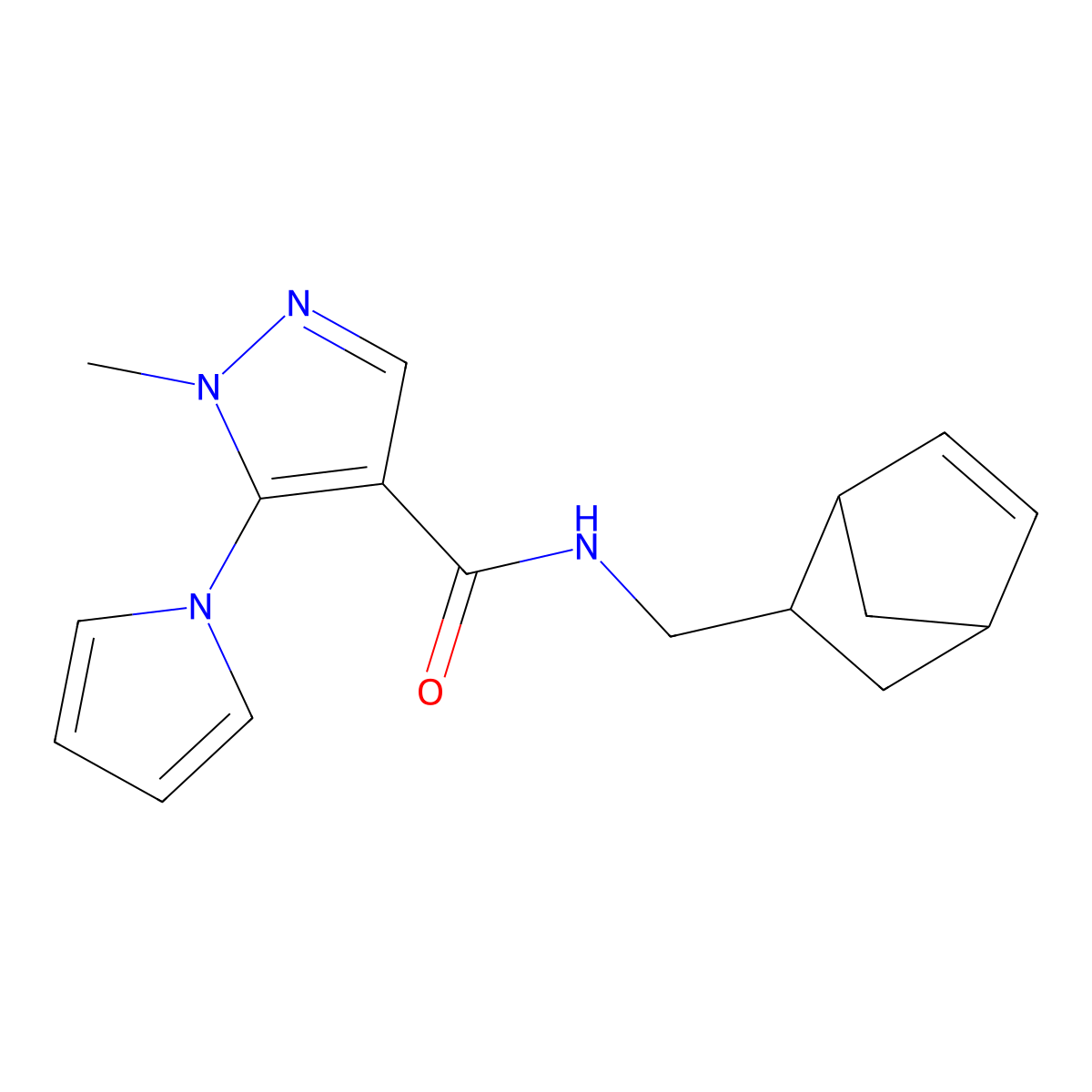 N-(bicyclo[2.2.1]hept-5-en-2-ylmethyl)-1-methyl-5-(1H-pyrrol-1-yl)-1H-pyrazole-4-carboxamide molecular structure, CAS 1232768-17-0