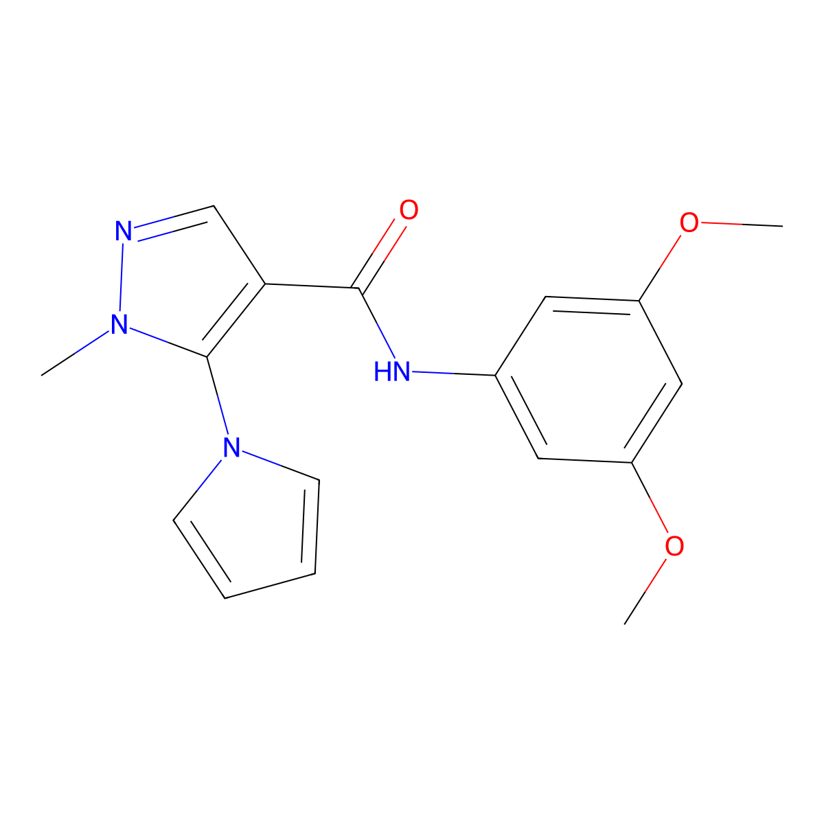 N-(3,5-dimethoxyphenyl)-1-methyl-5-(1H-pyrrol-1-yl)-1H-pyrazole-4-carboxamide molecular structure, CAS 1232768-80-7