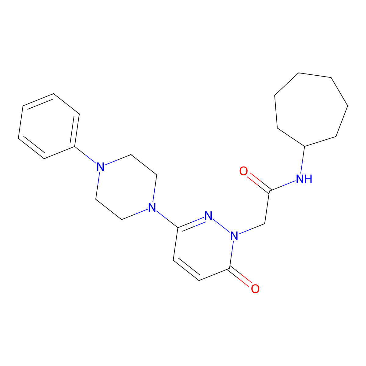 N-cycloheptyl-2-[6-oxo-3-(4-phenylpiperazin-1-yl)pyridazin-1(6H)-yl]acetamide molecular structure, CAS 1232769-38-8
