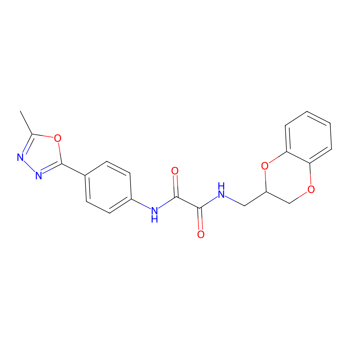 N1-((2,3-dihydrobenzo[b][1,4]dioxin-2-yl)methyl)-N2-(4-(5-methyl-1,3,4-oxadiazol-2-yl)phenyl)oxalamide molecular structure, CAS 1232769-42-4