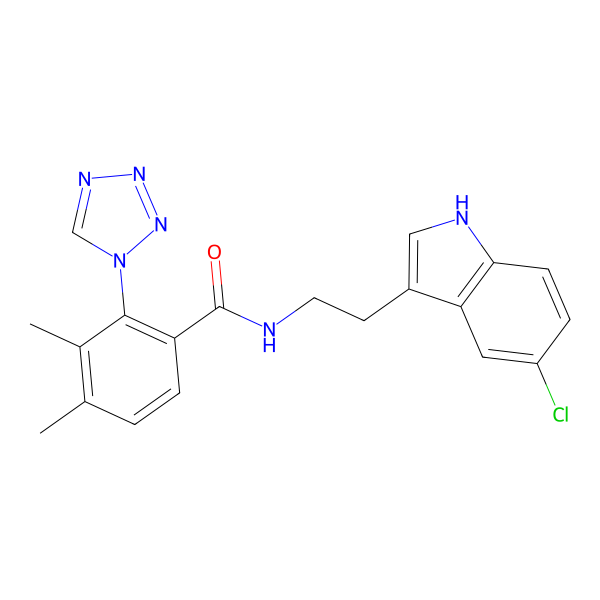 N-[2-(5-chloro-1H-indol-3-yl)ethyl]-3,4-dimethyl-2-(1H-tetrazol-1-yl)benzamide molecular structure, CAS 1232770-01-2