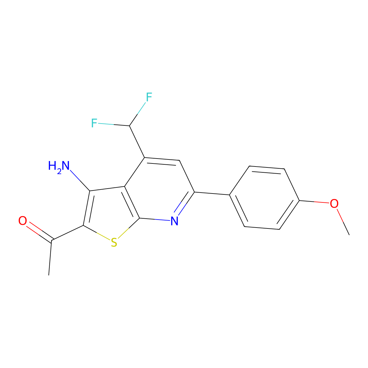 1-[3-Amino-4-(difluoromethyl)-6-(4-methoxyphenyl)thieno[2,3-b]pyridin-2-yl]ethanone molecular structure, CAS 1232770-36-3