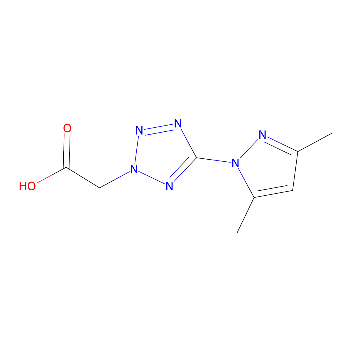 2-(5-(3,5-dimethyl-1H-pyrazol-1-yl)-2H-tetrazol-2-yl)acetic acid molecular structure, CAS 1232770-90-9