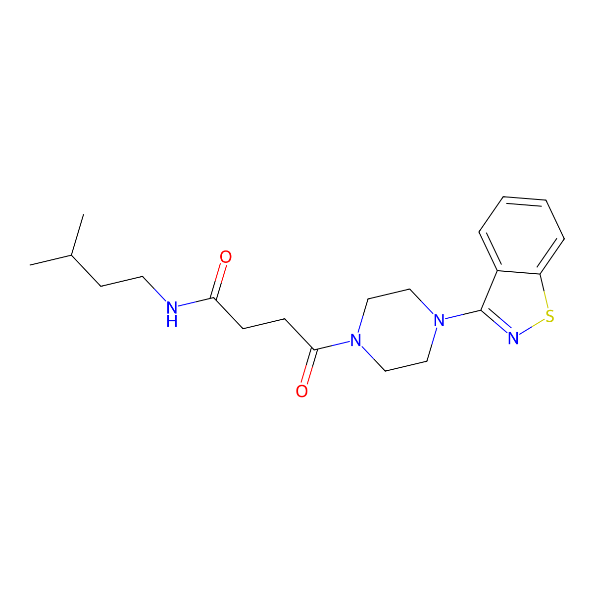 4-[4-(1,2-benzisothiazol-3-yl)piperazino]-N~1~-isopentyl-4-oxobutanamide molecular structure, CAS 1232771-09-3