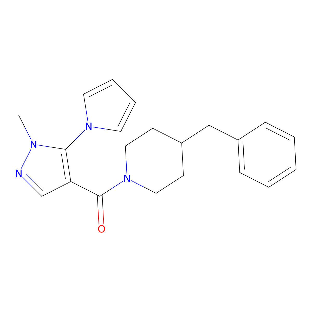 (4-benzylpiperidin-1-yl)[1-methyl-5-(1H-pyrrol-1-yl)-1H-pyrazol-4-yl]methanone molecular structure, CAS 1232771-17-3
