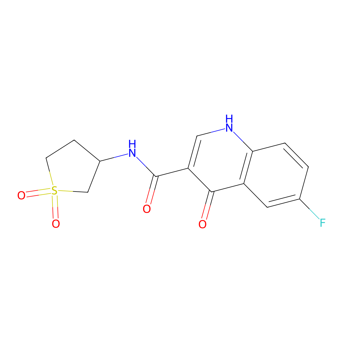 N-(1,1-dioxidotetrahydrothiophen-3-yl)-6-fluoro-4-hydroxyquinoline-3-carboxamide molecular structure, CAS 1232776-11-2
