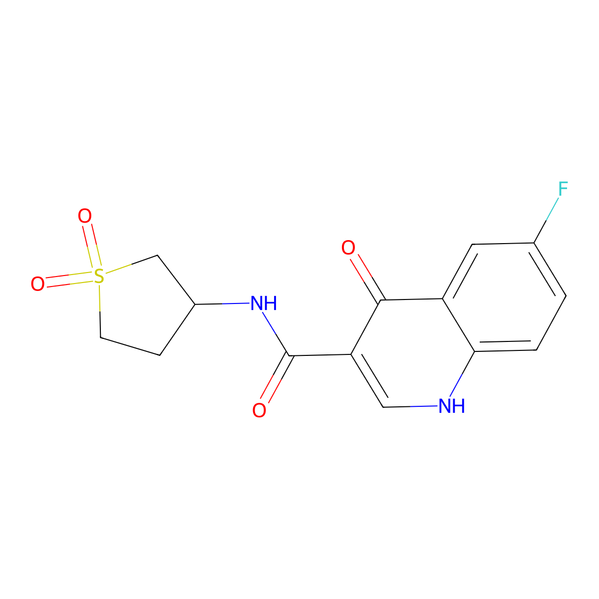 N-(1,1-dioxidotetrahydrothiophen-3-yl)-6-fluoro-4-hydroxyquinoline-3-carboxamide molecular structure, CAS 1232776-11-2