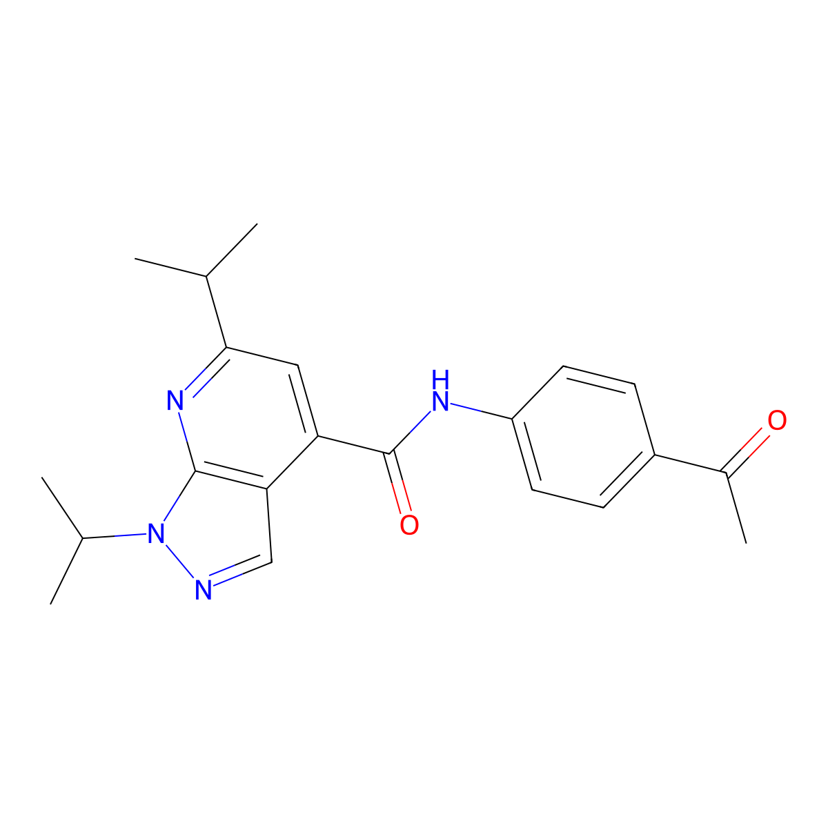 N-(4-acetylphenyl)-1,6-di(propan-2-yl)-1H-pyrazolo[3,4-b]pyridine-4-carboxamide molecular structure, CAS 1232776-27-0