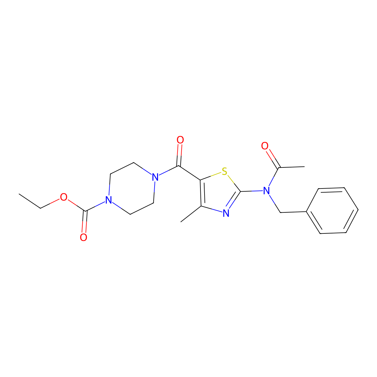 Ethyl 4-({2-[acetyl(benzyl)amino]-4-methyl-1,3-thiazol-5-yl}carbonyl)piperazine-1-carboxylate molecular structure, CAS 1232776-57-6