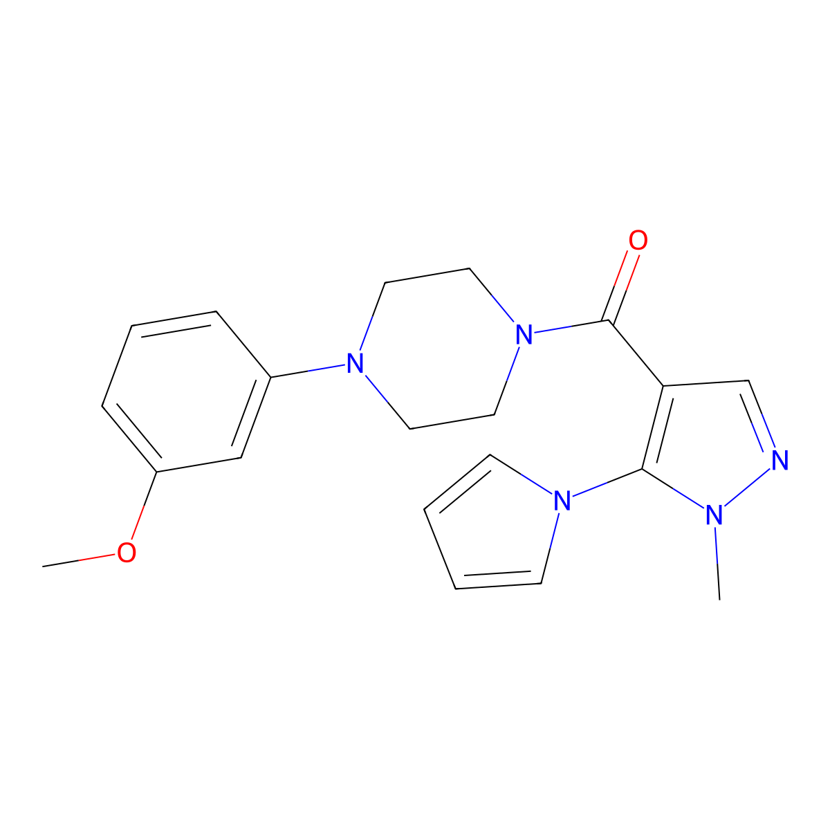 [4-(3-methoxyphenyl)piperazin-1-yl][1-methyl-5-(1H-pyrrol-1-yl)-1H-pyrazol-4-yl]methanone molecular structure, CAS 1232776-58-7