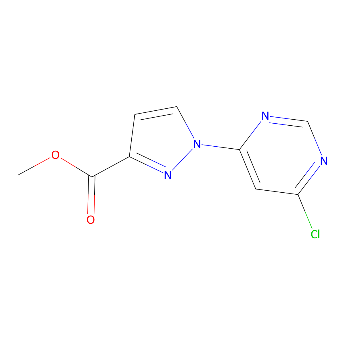 methyl 1-(6-chloropyrimidin-4-yl)-1H-pyrazole-3-carboxylate molecular structure, CAS 1232776-83-8