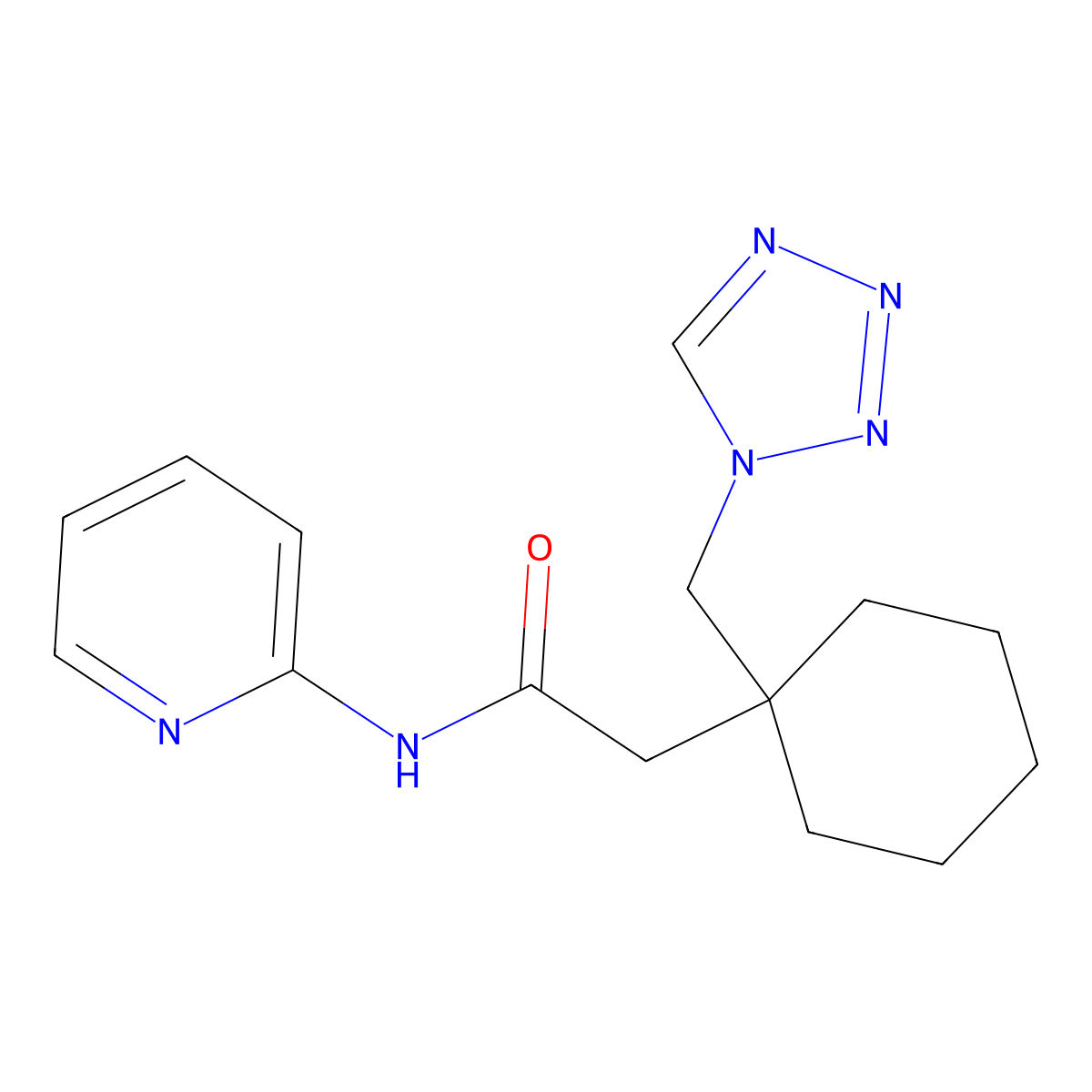 N-(pyridin-2-yl)-2-[1-(1H-tetrazol-1-ylmethyl)cyclohexyl]acetamide molecular structure, CAS 1232776-87-2