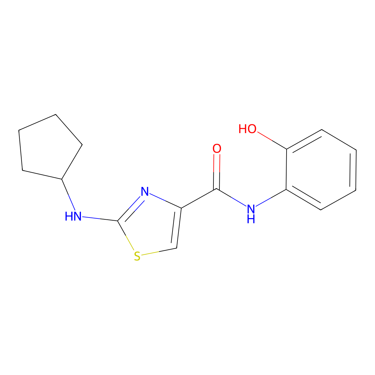2-(cyclopentylamino)-N-(2-hydroxyphenyl)-1,3-thiazole-4-carboxamide molecular structure, CAS 1232776-99-6