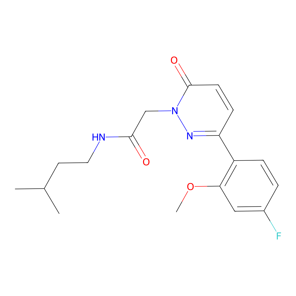 2-[3-(4-fluoro-2-methoxyphenyl)-6-oxopyridazin-1(6H)-yl]-N-(3-methylbutyl)acetamide molecular structure, CAS 1232777-00-2