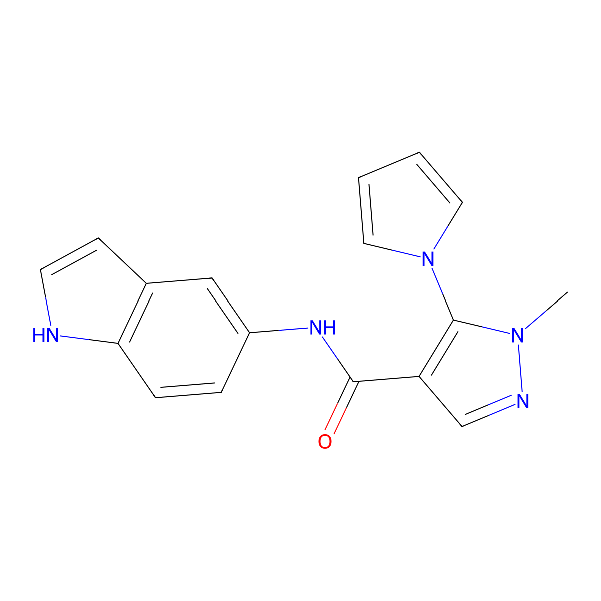 N-(1H-indol-5-yl)-1-methyl-5-(1H-pyrrol-1-yl)-1H-pyrazole-4-carboxamide molecular structure, CAS 1232777-17-1