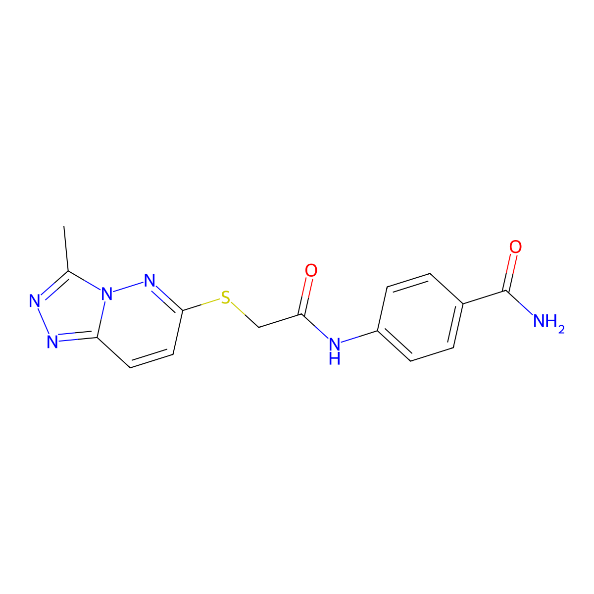 4-({[(3-Methyl[1,2,4]triazolo[4,3-b]pyridazin-6-yl)sulfanyl]acetyl}amino)benzamide molecular structure, CAS 1232778-00-5