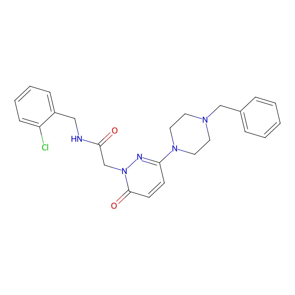 2-(3-(4-benzylpiperazin-1-yl)-6-oxopyridazin-1(6H)-yl)-N-(2-chlorobenzyl)acetamide molecular structure, CAS 1232778-11-8