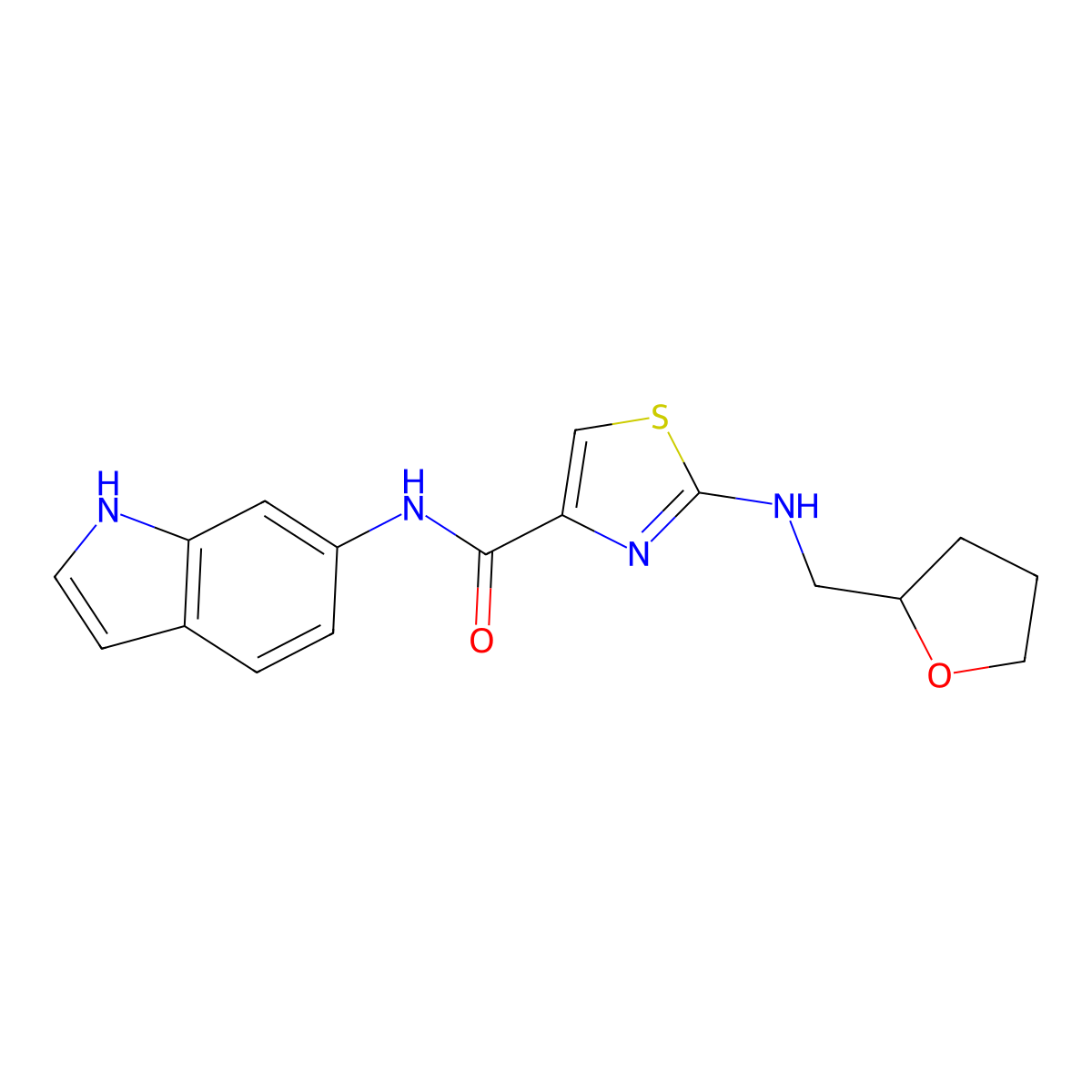 N-(1H-indol-6-yl)-2-[(tetrahydro-2-furanylmethyl)amino]-1,3-thiazole-4-carboxamide molecular structure, CAS 1232778-15-2