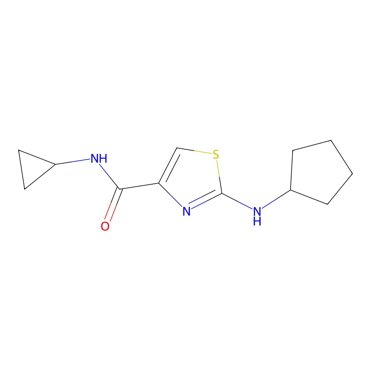 2-(cyclopentylamino)-N-cyclopropyl-1,3-thiazole-4-carboxamide molecular structure, CAS 1232778-19-6