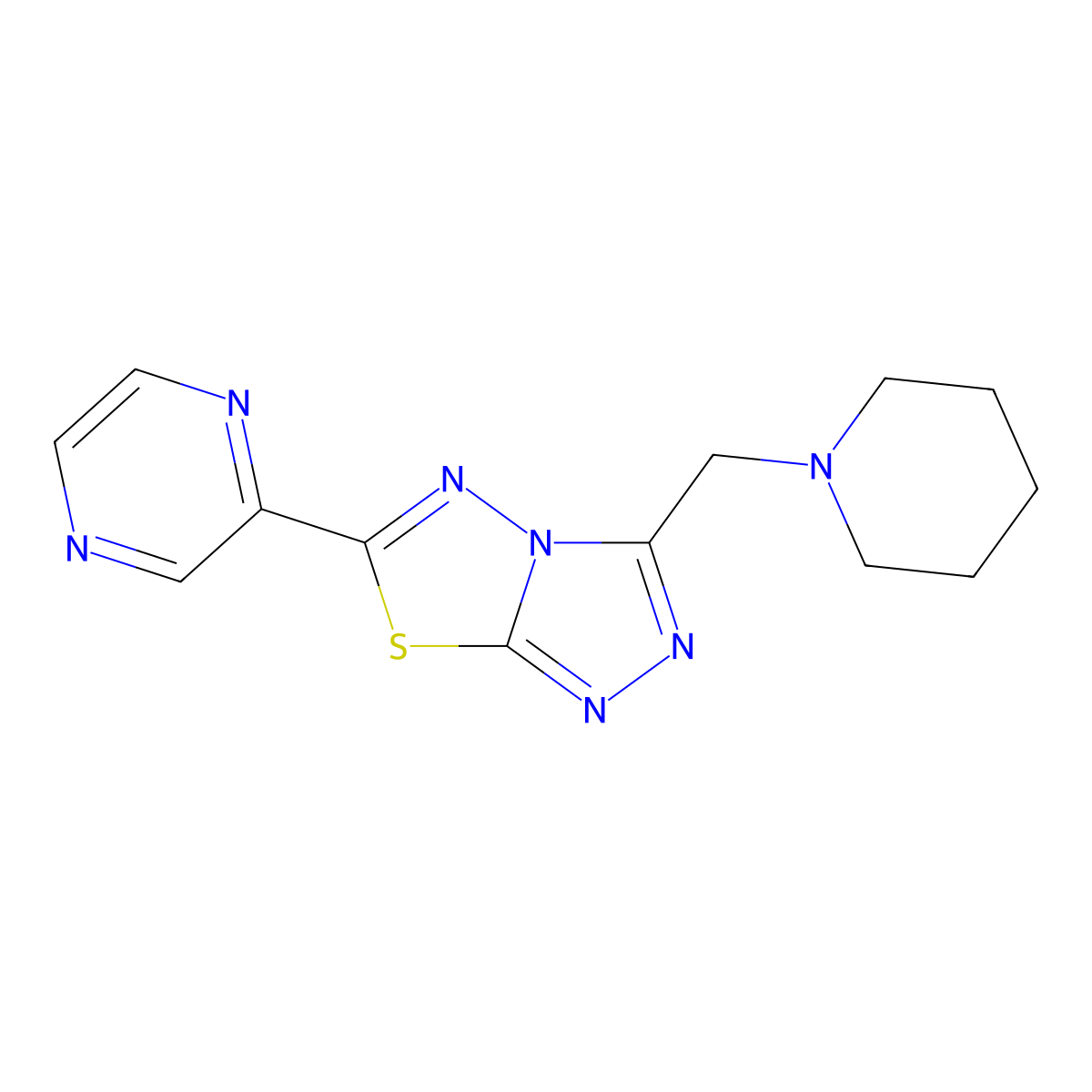 3-(1-Piperidinylmethyl)-6-(2-pyrazinyl)[1,2,4]triazolo[3,4-b][1,3,4]thiadiazole molecular structure, CAS 1232778-62-9