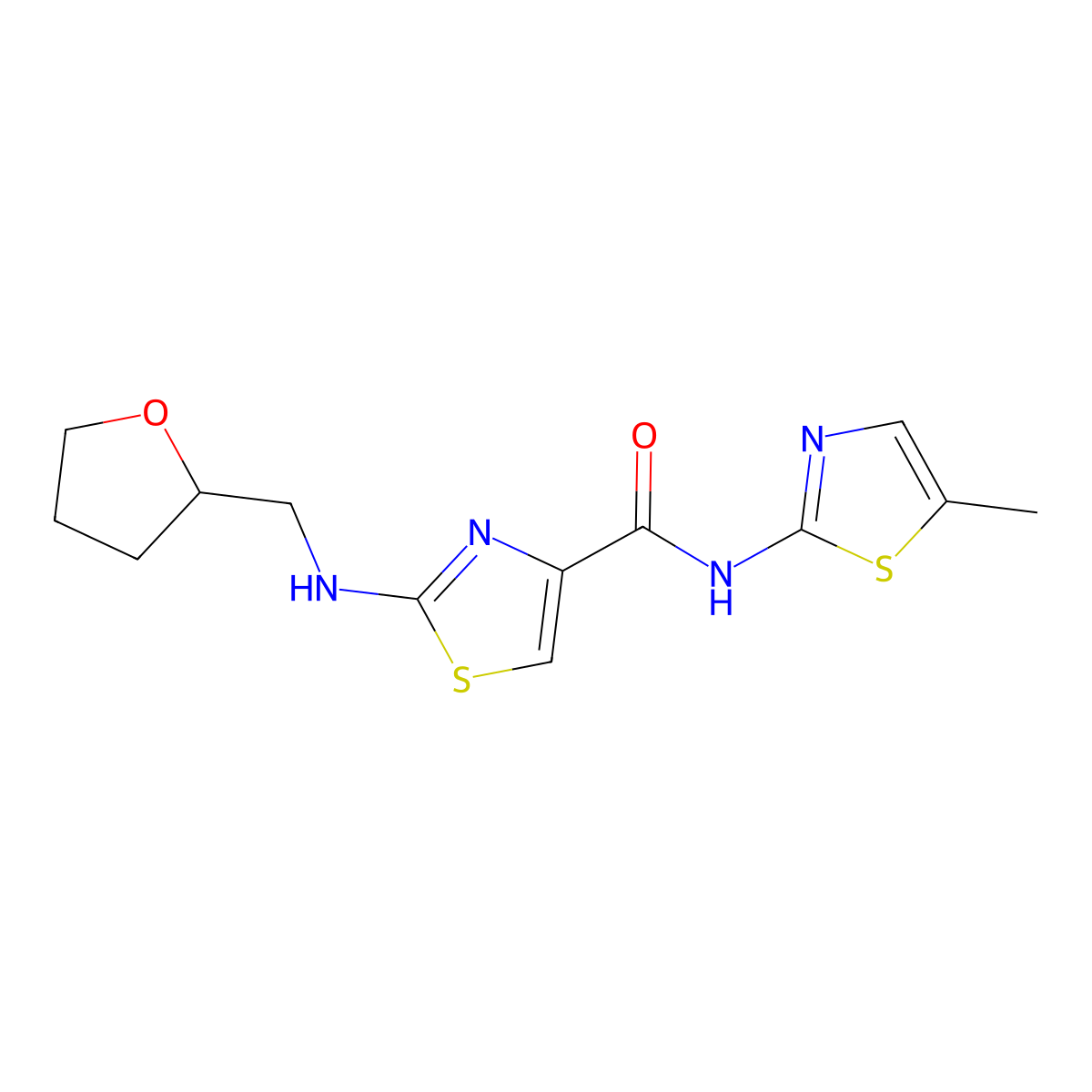 N-(5-methyl-1,3-thiazol-2-yl)-2-[(tetrahydrofuran-2-ylmethyl)amino]-1,3-thiazole-4-carboxamide molecular structure, CAS 1232778-74-3