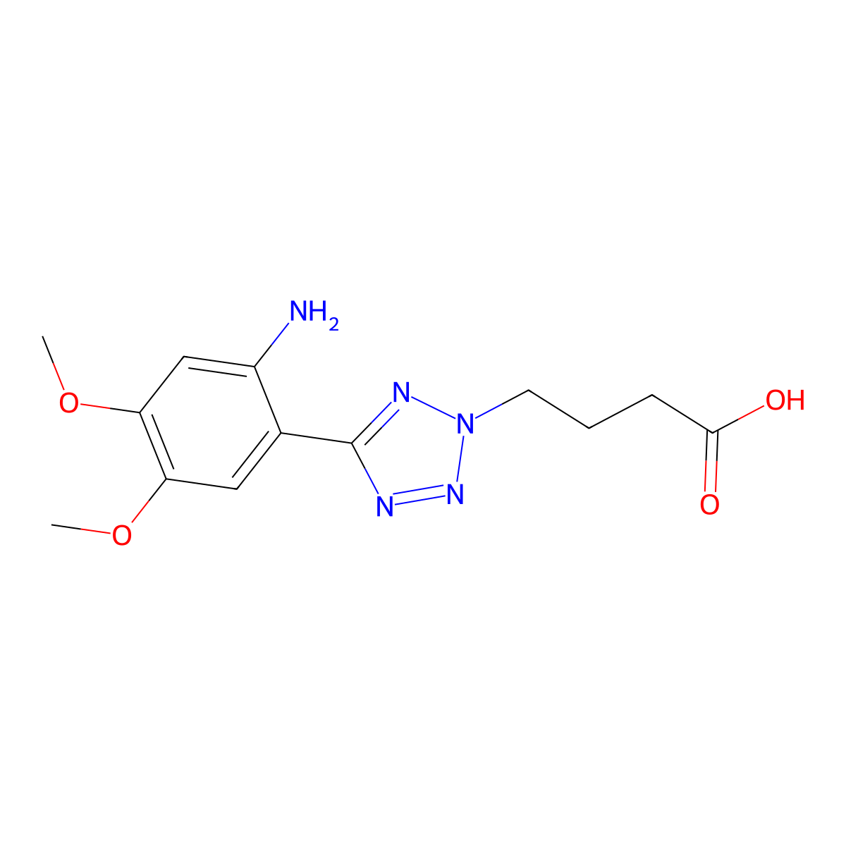 4-[5-(2-amino-4,5-dimethoxyphenyl)-2H-tetrazol-2-yl]butanoic acid molecular structure, CAS 1232778-89-0