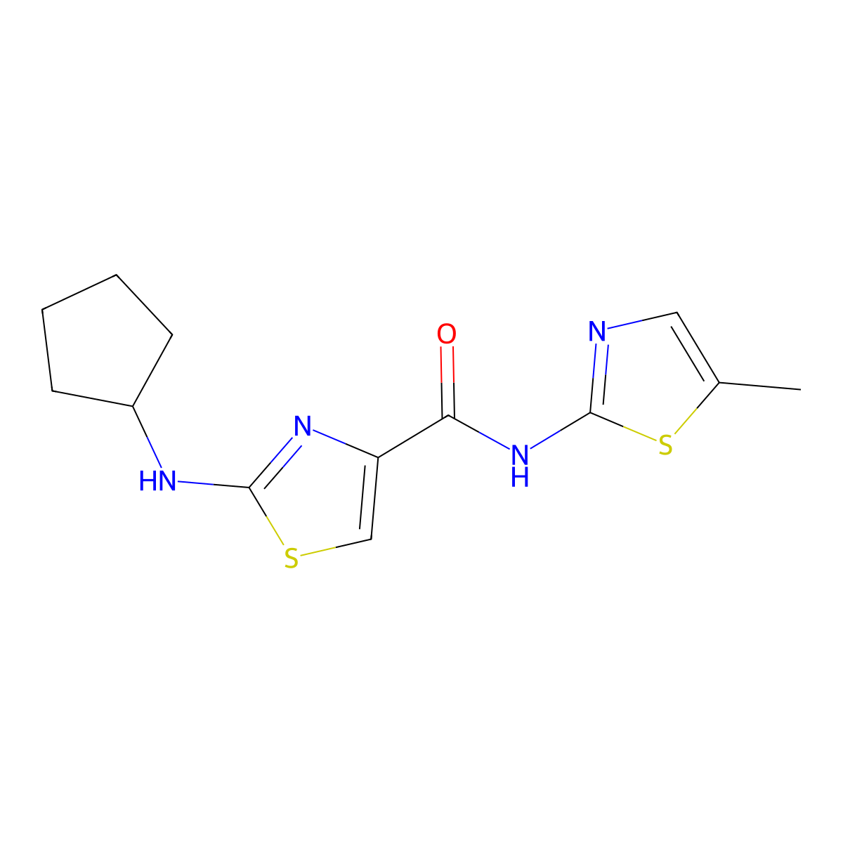 2-(cyclopentylamino)-N-(5-methyl-1,3-thiazol-2-yl)-1,3-thiazole-4-carboxamide molecular structure, CAS 1232779-34-8