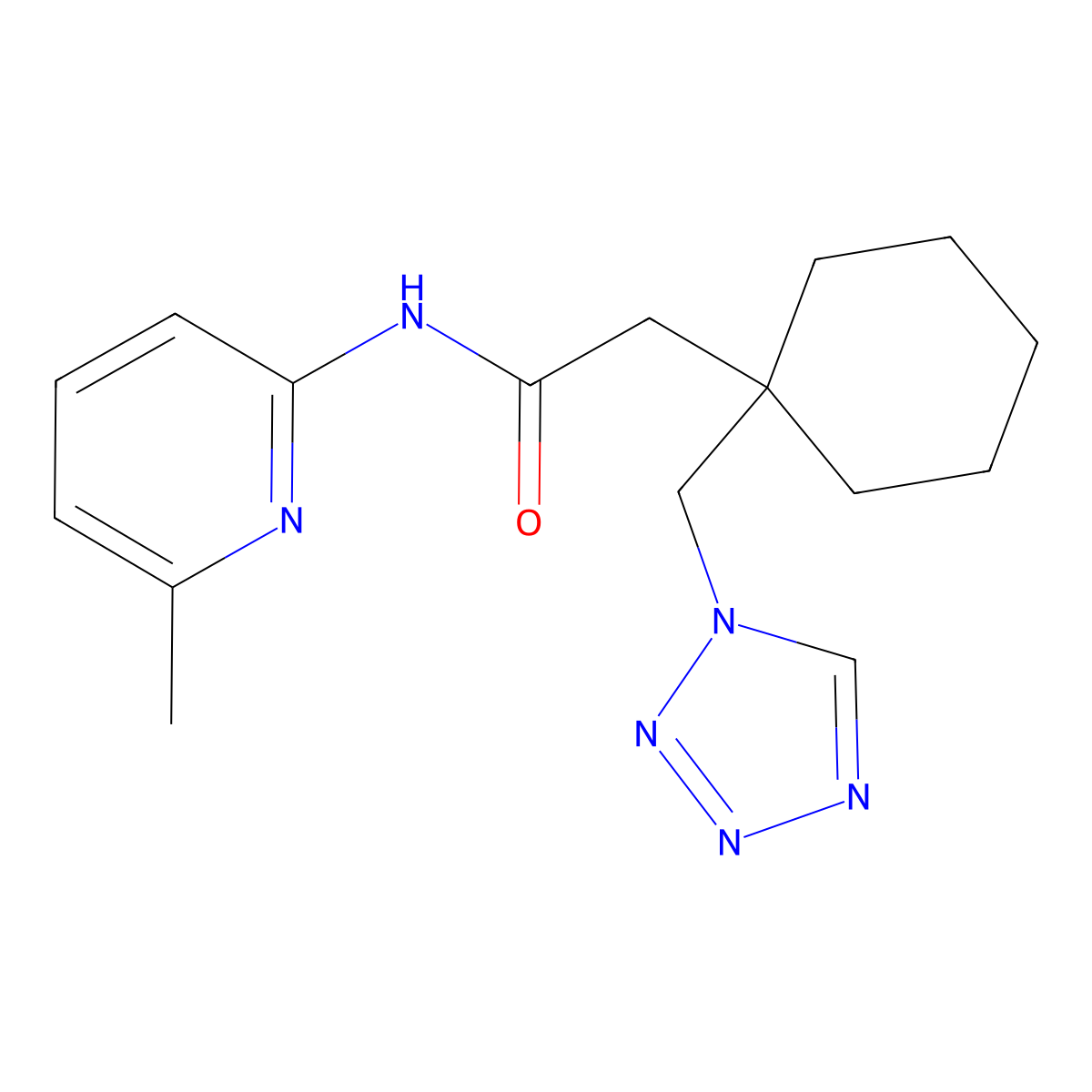 N-(6-methylpyridin-2-yl)-2-[1-(1H-tetrazol-1-ylmethyl)cyclohexyl]acetamide molecular structure, CAS 1232779-35-9