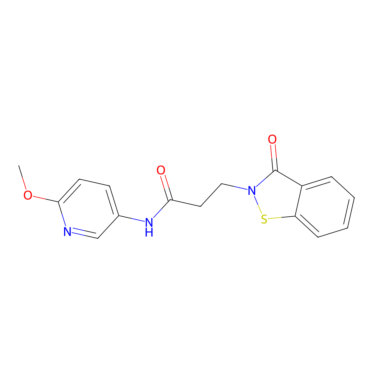 N-(6-methoxypyridin-3-yl)-3-(3-oxo-1,2-benzothiazol-2(3H)-yl)propanamide molecular structure, CAS 1232779-54-2