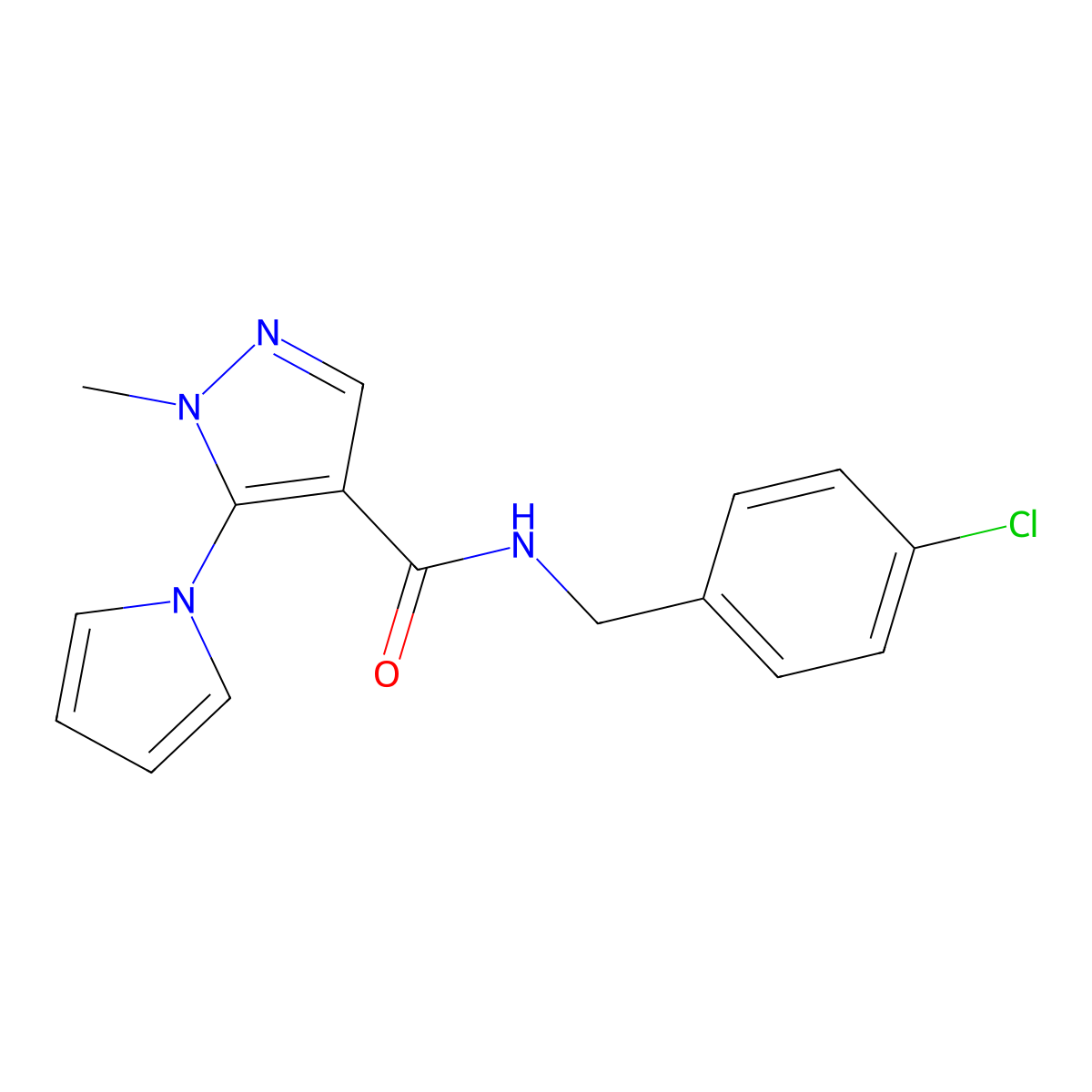 N-(4-chlorobenzyl)-1-methyl-5-(1H-pyrrol-1-yl)-1H-pyrazole-4-carboxamide molecular structure, CAS 1232779-79-1